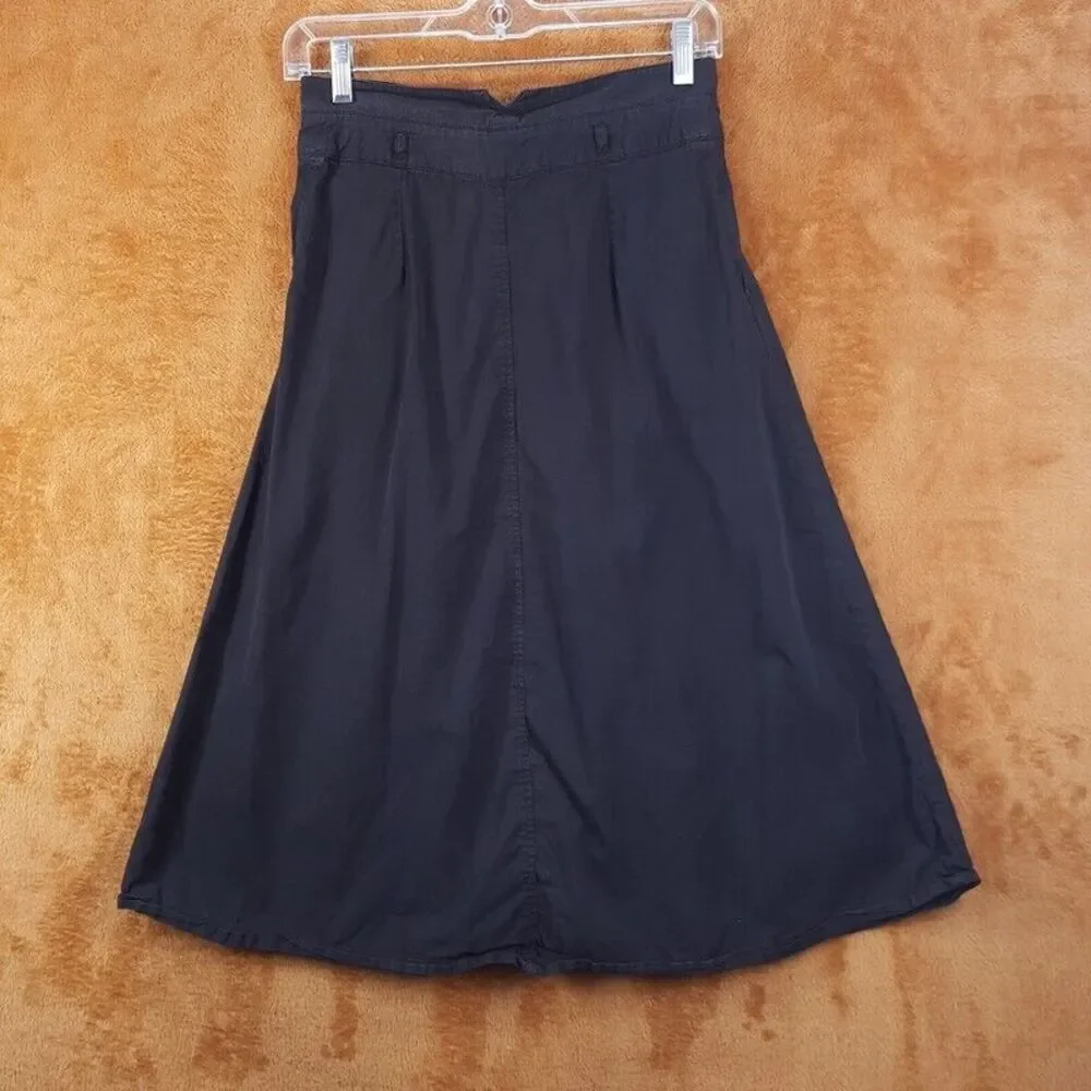 COMPTOIR DES CONONNIERS Womens Skirt Size 34 Black A-Line Midi Button Front